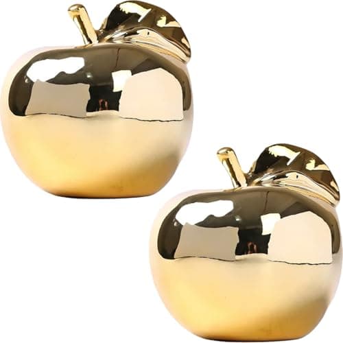 Hoobar Statue in ceramica a forma di frutta, placcate artigianalmente, scultura a forma di mela per matrimoni, veranda, scrivania e decorazione della casa, articolo di arredamento, confezione da 2