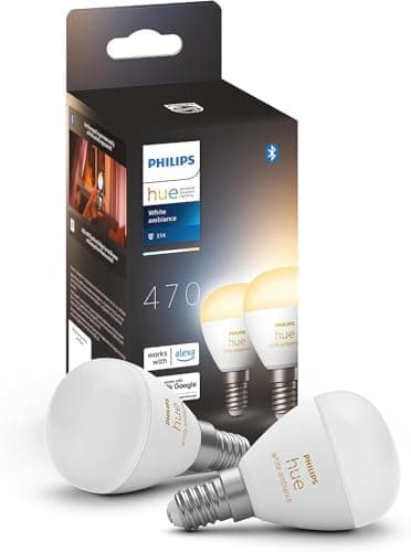 Philips Hue White Ambiance E14 LED Lampen Doppelpack (470 lm), dimmbare LED Leuchtmittel für das Hue Lichtsystem mit warm- bis kühlweißem Licht, smarte Lichtsteuerung über Sprache und App, 2er Pack