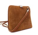 Lusso in pelle Genuine Italian Suede Front & Leather Back Handbag Crossbody Shoulder Bag with Detachable Strap (Tan) - 2