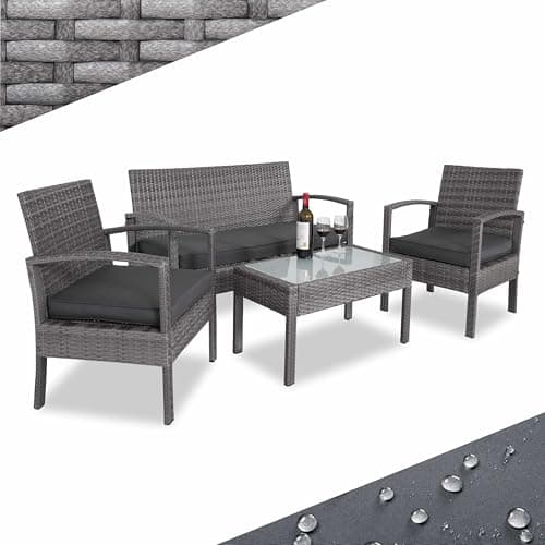 Casaria® Lounge Tavolo da Giardino Set Polyrattan Mobili da Esterno 4 Persone Incl. Cuscini Gruppo di Seduta Terrazza Balcone Salottino Outdoor