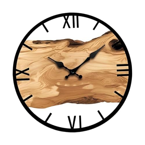 predolo Wanduhr Holz Wanddeko Leise Wohnzimmeruhr Dekorative Uhr mit Rustikalem Holzmaterial Ruhigem Uhrwerk Und Künstlerischem Baumringmuster für Büro, Küche, Schlafzimmer, Braune Römische Ziffern