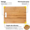 Tagliere in legno di bambù, dimensioni 30 x 40 cm, con tappo in silicone, scanalatura e manico - 5