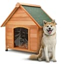 AQPET Cuccia per Cani in Legno XL/XXL da Esterno con Tetto Spiovente Impermeabile e Tenda Termica, Casetta Cane Isolata per Interno ed Esterno, Resistente alle Intemperie, 91x126x104h cm - 1