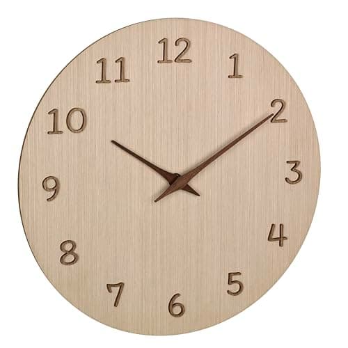 TFA Dostmann Reloj de Pared analógico de Madera 60.3072.01 con números y manecillas 3D de Madera, Reloj para Cocina, Sala de Estar, Oficina, Objeto Decorativo, Funciona con Pilas, 30 cm de diámetro,