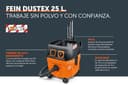 FEIN Dustex 25 L, Aspirador de obras para conexión de herramientas eléctricas, Aspirador en humédo/seco con cable de red 7,5 m, Potencia máxima de entrada 1380W. Homologación para la clase de polvo L. - 5
