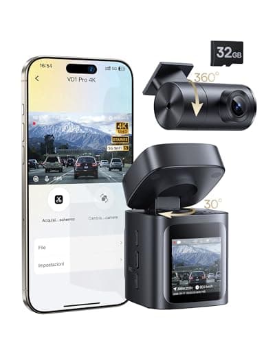 Baseus VD1 Pro Dash Cam Auto Fronte Retro 4K+1080P, Dashcam Solare con Modalità Park Standby a Batteria da 14 Giorni, Telecamera Auto Atti Vandalici con STARVIS, Wi-Fi 5GHz, GPS, 32 GB Scheda