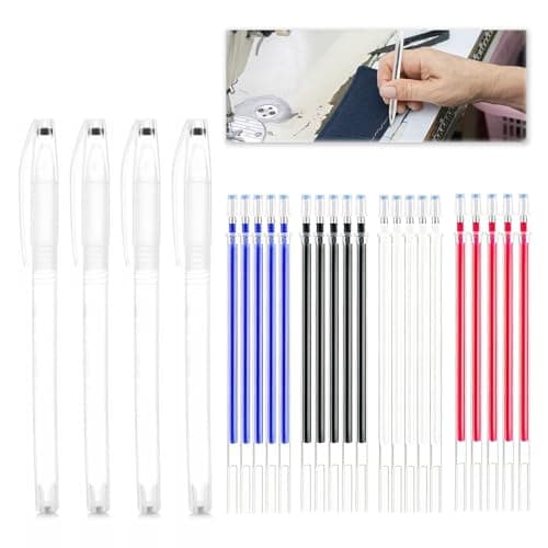4 + 20 Rotuladores de Tela Borrables, Rotuladores Borrables Costura por Calor, 4 Colores con 20 Recambios, Bolígrafos Ideales para Costura Quilting Sastres Marcadores de Tela Versátiles para Proyectos
