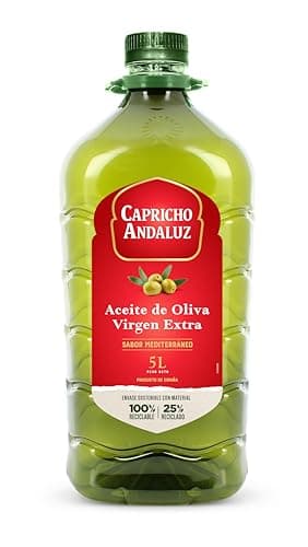 Capricho Andaluz | Aceite de Oliva Virgen Extra | Botella PET 5L, prensado en frío, origen español, bajo en carbohidratos, sin azúcar | Para dieta mediterránea