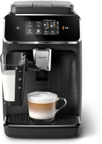 Philips 2300 Series Fully Automatic Coffee Machine - 4 Drinks, Modern Colour Touchscreen Display, LatteGo Milk System, SilentBrew, 100% Ceramic Grinder, AquaClean Filter, Matte Black (EP2330/10)