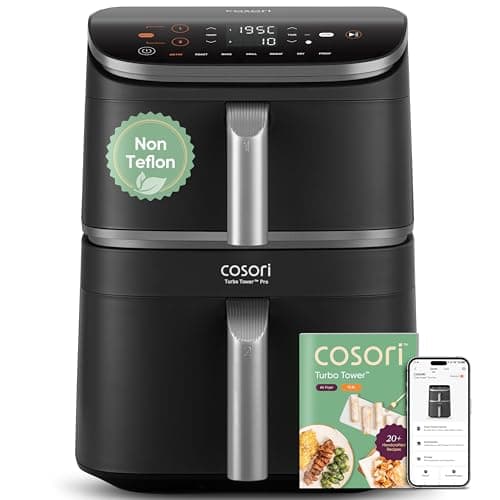 COSORI Turbo Tower Pro Smart Airfryer, 10.8L Ceramic Coating Hot Air Fryer, DualBlaze Technology and WiFi Control, Silver Grey