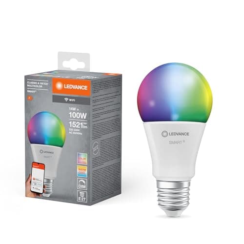 LEDVANCE Smarte LED-Lampe mit WiFi Technologie, Sockel E27, Dimmbar, Lichtfarbe änderbar (2700-6500K), RGB Farben änderbar, ersetzt Glühlampen mit 100 W, SMART+ WiFi Classic Multicolour, 1er-Pack