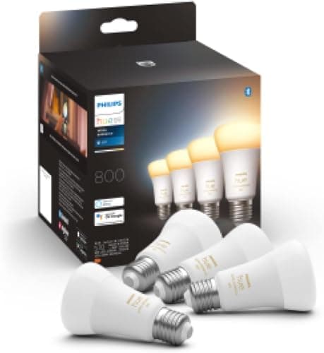 Philips Hue Bombilla LED White Ambiance E27, 806 lm, blanco cálido a frío, regulable, controlable mediante aplicación, compatible con Amazon Alexa (Echo, Echo Dot), paquete de 4, generación anterior.