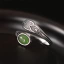 Federring, Vintage 925 Sterling Silber, grüne Jade, offene, verstellbare Ringe für Damen, Größe 6 bis 8,5 - 6