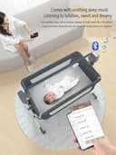 MoLi Beistellbett Baby mit Rollen, Convertible Faltbar Co-Sleeping Babybett, Stubenwagen Baby Kleinkind Wiege mit Musik, Fernbedienung und 5-schwankende Zahnräder (601 Light Grey) - 5