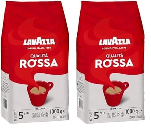 Lavazza, Qualità Rossa, Café en Grano Natural, Ideal para la Máquina de Café Espresso, con Notas Aromáticas de Chocolate y Frutos Secos, Arábica y Robusta, Intensidad 5, Tueste Medio, Paquete de 2 kg