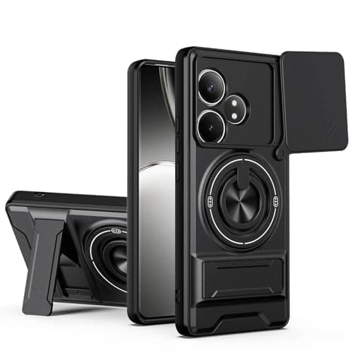 YSONCHAN Custodia per OPPO Realme GT 6T/Realme GT 6 5G/GT Neo6, Cover Antishock con Protezione Obiettivo, Supporto Anello Rotativo Magnetico 360°, Case Anti-Impronte. Nero
