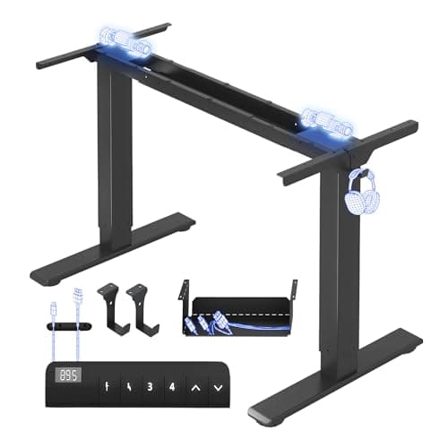 FLEXISPOT Höhenverstellbarer Schreibtisch Gestell, Elektrisch Tischbeine mit 2 Motoren & LED-Höhenanzeige & 4 Speicherfunktionen, inkl. 2 Haken & Kabelmanagement, Schwarz