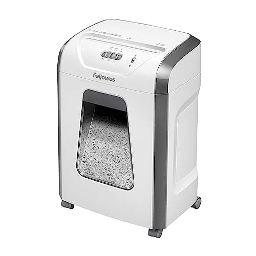 Fellowes Paper Shredder for Home Office Use - 15 Sheet Cross Cut Paper Shredder for Deskside Use - Powershred 15C Home Shredder with 19L Pull-out Bin - High Security P4 - White