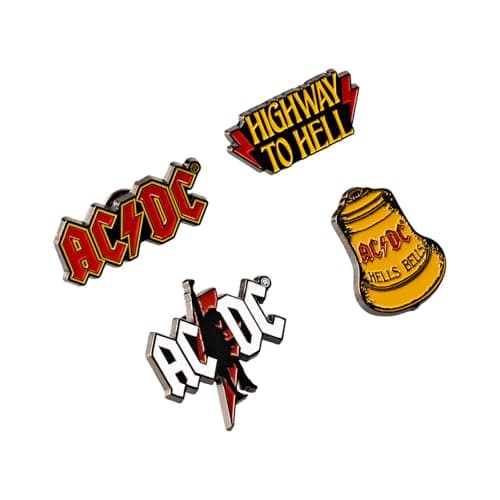 Grupo Erik Spille Smaltate AC DC - Set di 4 Spillette in Scatola Regalo per Personalizzare Vestiti, Giacche, Zaini | Pins Divertenti Musica ACDC