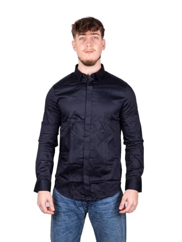 Armani Exchange Smart Stretch Satin Camicia, Uomo, Blu, XL