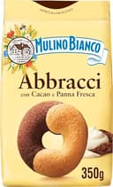 Mulino Bianco Biscotti Frollini Abbracci con Cacao e Panna Fresca, Senza Olio di Palma, Colazione Ricca di Gusto, 350 g - 1
