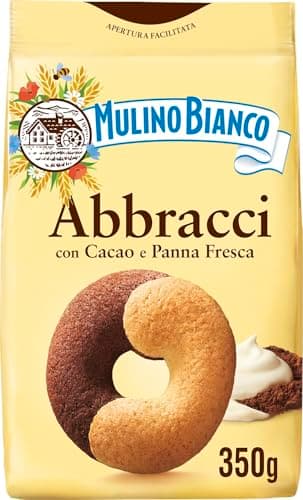 Mulino Bianco Biscotti Frollini Abbracci con Cacao e Panna Fresca, Senza Olio di Palma, Colazione Ricca di Gusto, 350 g