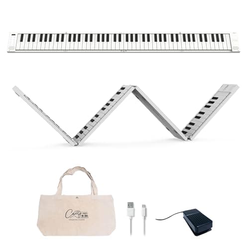 Carry-on 88 Key White Portable Folding Digital Piano by Blackstar USB MIDI Controller with Rechargeable Battery