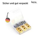 beos 30x Premium Titan Ersatzmesser + Schrauben mit Sicherung - Ersatzklingen für Premiummarken Worx, LandXcape, Zoef Robot, Einhell, Kress – 0,9 mm Blattstärke für langes Rasenmäher Vergnügen - 7