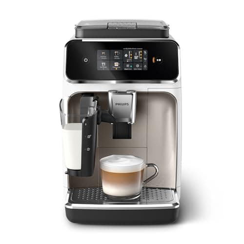 Philips Macchina da caffè espresso automatica Serie 2300-4 bevande, Display touch screen a colori, Sistema LatteGo, SilentBrew, Macinacaffè in ceramica, Filtro AquaClean. Bianco cromo (EP2333/40)