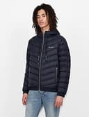 Armani Exchange Hooded Quilted Down Milano/New York Logo Zip Up Jacket Giacca, Blu Navy/Grigio Melange, M Uomo - 5