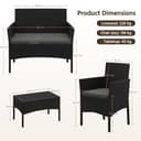 Yaheetech 4-Piece Rattan Patio Furniture Set, Outdoor 4 Seater Patio Conversation Sets with Glass Top Coffee Table, Weather Resistant Garden Conversation Set for Patio, Backyard, Deck, Black/Gray - 4