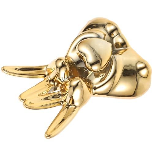 SOLUSTRE Statua di Conigli in Ceramica Coppia Decorativa Dorata Scultura Artigianale per Scrivania e Interni Casa Decorazione Creativa in Porcellana per Spazi Moderni