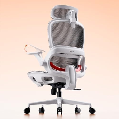 SIHOO B100 Sedia da Ufficio Ergonomica, Sedia da Scrivania con Supporto Lombare Dinamico Adattivo, Sedia da Computer con Poggiatesta, Braccioli Pieghevoli, Inclinazione Regolabile 90-135°, Bianca