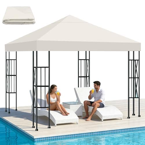 Qdreclod Toldo Recambio 3x3 m Pergola, Techo Repuesto para Cenador Impermeable 300D Protección UV, Funda Transpirable para Pérgola de Jardín, Reemplazo Resistente al Viento para Gazebo Exterior, Beige