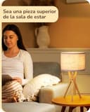 EDISHINE Lámpara de Mesa de Madera, Lámpara de Noche con Trípode, Casquillo E27, Pantalla de Lino Beige Vintage para Oficina, Sala de Estar, Dormitorio, LED Bombilla Incluida - 6