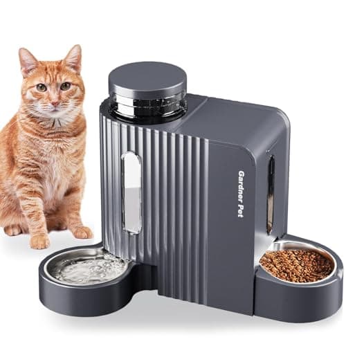 Gardner Pet 2 in 1 Distributore Automatico Cibo e Acqua Gatti (3L*2), Distributore Automatico Cibo Gatti con Ciotola in Acciaio Inox, GravitÀ Dispenser Crocchette Gatto, Senza BPA, Grigio Scuro