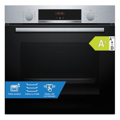 Bosch HBA534BS3F, Forno da incasso, EcoClean: pulizia della parete posteriore senza alcun detergente, Display LED Rosso,Inox, 60 x 60 cm