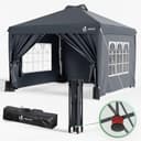 VOUNOT® Carpa Plegable Gazebo 3x3m Botón Central, Cenador Pabellón de Jardín con Paredes Laterales, Sacos Arena y Bolsa de Transporte, Pérgola Tienda Protección UV para Camping Fiestas Exterior, Gris - 1