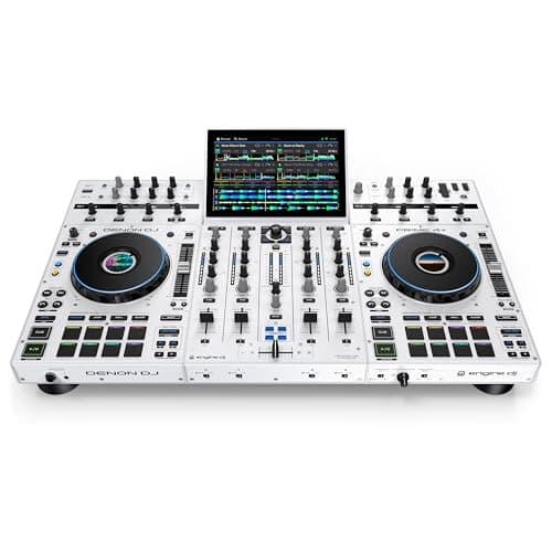 Denon DJ PRIME 4+ WHITE Controller Indipendente per DJ Con Stem Separation a 4 Deck, Streaming Wi-Fi, Mixer Drop Sampler, Touchscreen da 10.1", Controllo Luci, Bianco