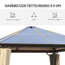 Outsunny Gazebo da Giardino 3x3m con Tetto in Policarbonato e Zanzariere, Struttura in Alluminio, Caffè e Khaki - 3