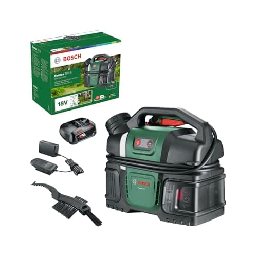 Bosch Idropulitrice a batteria portatile Fontus 18V-6 per bici (serbatoio dell'acqua da 6 L, 8 impostazioni di pressione, vano per tubo e pistola, con 1 batteria da 2,0 Ah 18V, caricatore)