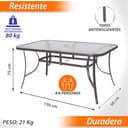 LOLAhome Conjunto Exterior | Mesa 150 cm de Acero y Cristal Templado + 4 Sillas de Textileno Antracita | Resistente: Pintura anticorrosión, Tela Doble | Transpirables, Apliables | Classic - 8