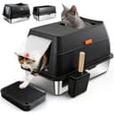 ZAKVOP Arenero para Gatos de Acero Inoxidable, XL Caja de Arena Gato Cerrada con Tapa, Doble Entrada y Alfombrilla Antiderrames, Bandeja Antifugas para Gato Grande y Multiuso Cat Litter Box - 1