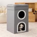 FURRYPAWS Cat House Indoor 2 Layer Cats Cave with Scratching Board, Multi-Level Kitten Bed for Indoor Cats, Cozy Cat Igloo Bed with Soft Velvet Spacious for Small & Medium Pets Grey - 4