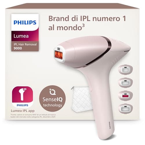 Philips Lumea 9000 Series, dispositivo di epilazione IPL, alternativa ai dispositivi di epilazione laser, SenseIQ, 4 accessori per viso, corpo, ascelle e zona bikini, con e senza filo, BRI957/00