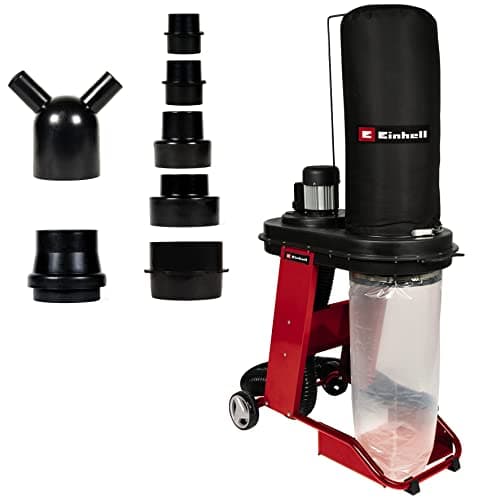 Einhell Aspirador 550 W, Enchufe Automático 2500 W, Manguera de aspiración de 250 cm y diámetro 100 mm, 2 adaptadores de aspiración 36 mm, Liberación Rápida para Bolsa de 65 L, Color Rojo/Negro