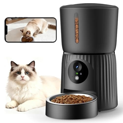 Faroro Comedero Gato Automático WiFi, 1080P HD Cámara con Visión Nocturna, 4L Alimentador para Perros/Gatos con Audio 2Vías, App Control, Cámara Ajustable, Sensor Anti-Bloqueo y Alimentación Dual