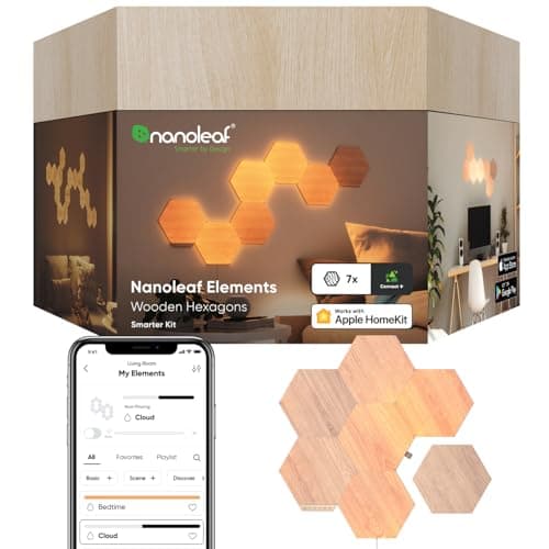 Nanoleaf Elements Wood-Look Light Panels, Hexagons, Starter Kit – 7 Panels.