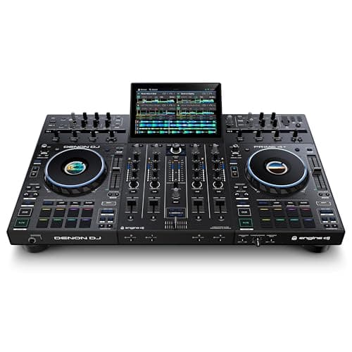 Denon DJ PRIME 4+ Controlador DJ Autónomo con Separación de Stems en 4 Decks, Streaming por WIFI, Mezclador, Pantalla Táctil 10.1-Pugadas, Control de Luces, negro