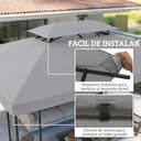 Outsunny Techo de Repuesto para Cenador, 4x3 m, Cubierta de Repuesto con Techo Doble, 10 Orificios de Drenaje y Protección UV, Solo Toldo de Recambio para Pabellón Gazebo, Gris Claro - 4